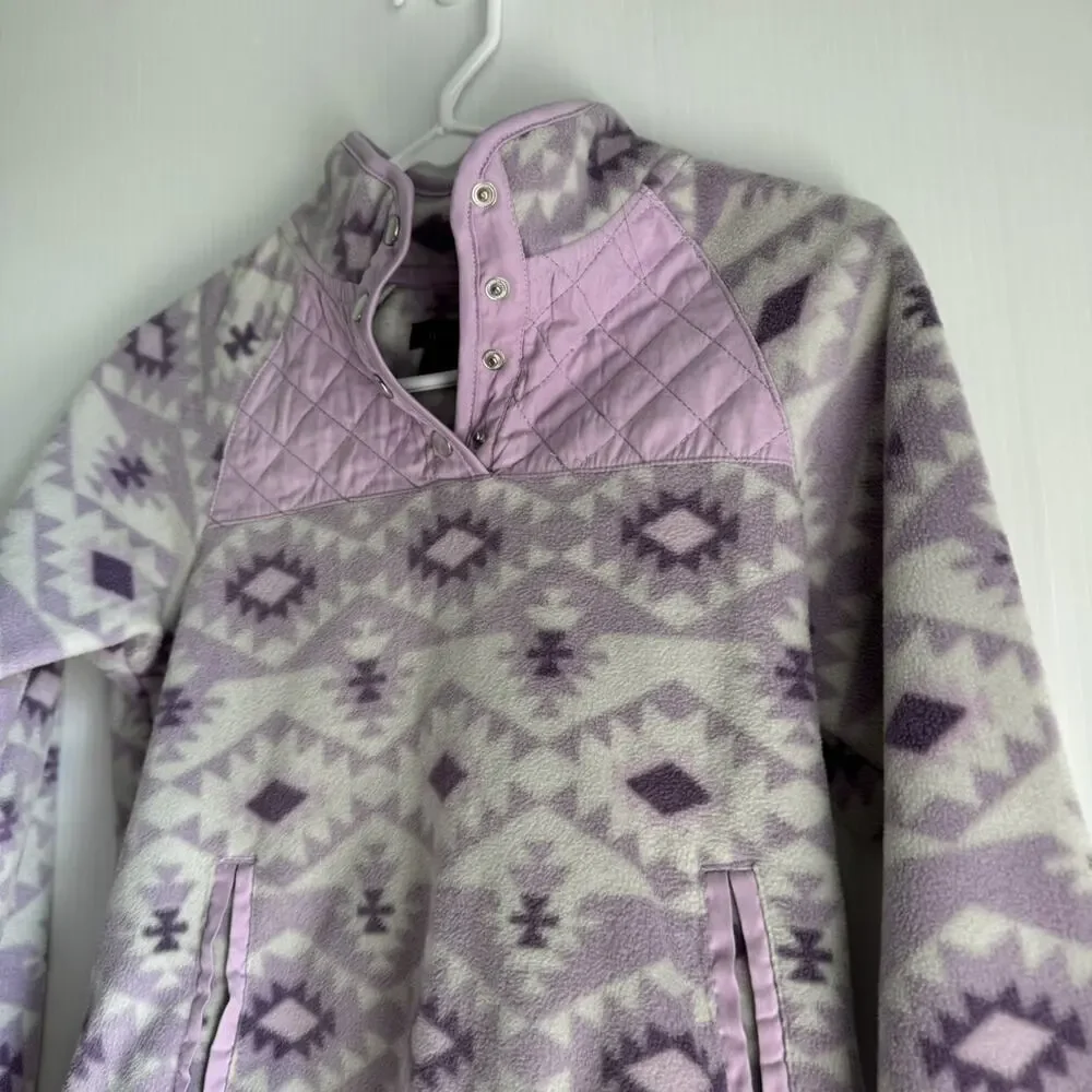 Kyodan Girls Fleece Pullover Jacket Aztec Print Long Sleeve Purple